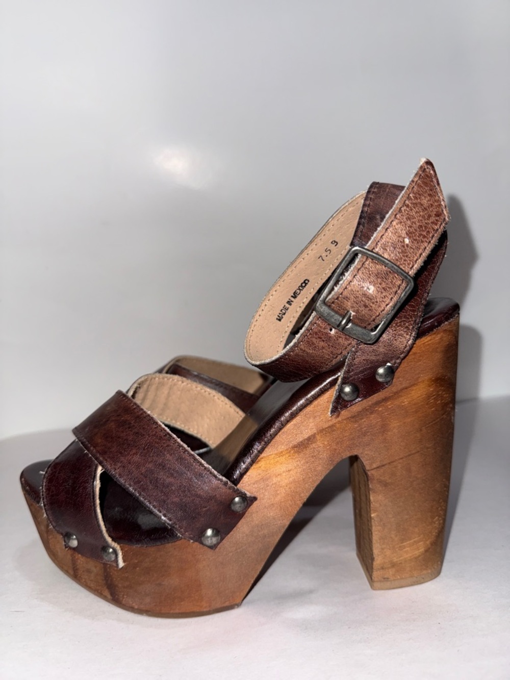 Bed|stu Madeline Leather Wooden Platform Sandal size 7.5